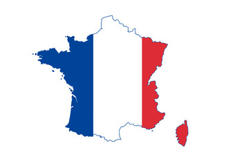 Map of France colored with the French flag
