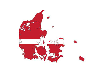 Denmarks outline is filled with its red and white flag Isolated