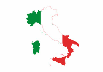Italys outline map with green white and red areas in a white backdrop