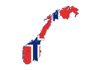 Norways land shape filled with its flag red white and blue