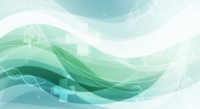 Abstract medical background with subtle genetic helix and caduceus symbols. Health, science, and wellness concept.