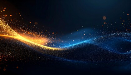Abstract digital wave of golden and blue particles