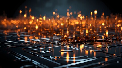 A dark background with a grid of glowing binary code