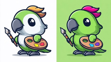 Cute parrot artist illustration