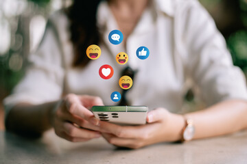 The concept of living on vacation and playing social media. Social media and digital online concept, man using smart phone with Social media. Social Distancing ,Working From Home concept.