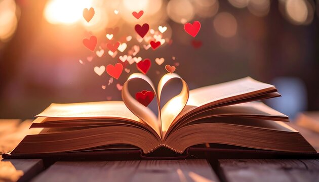 Open book with hearts, sunlit