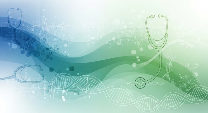 Abstract medical background with stethoscopes and dna helix. Healthcare and science concept for research, technology, and health.