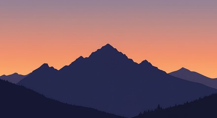 Naklejka premium Minimalist Mountain Landscape at Sunset with Gradient Sky and Forest Silhouettes