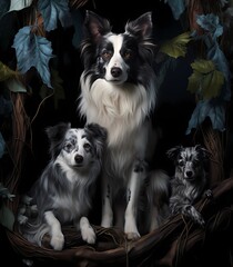 Obraz premium A dog is sitting with another dog and a baby