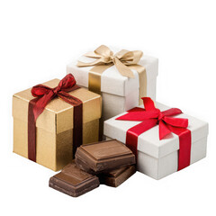 Fototapeta premium chocolate and gift boxes on a white background