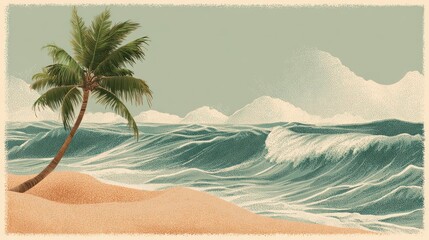 Tropical beach scene illustration