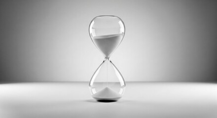 Classic hourglass timer in elegant grayscale, symbolizing time's passage, deadlines, and fleeting moments, capturing the essence of transience and the urgency of the present moment .