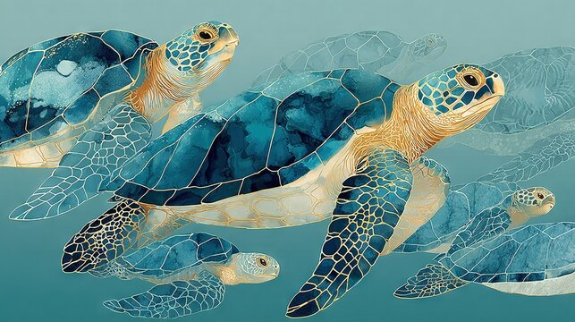   Sea turtle swimming in the ocean with bubble head