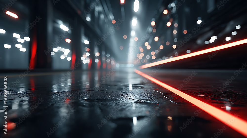 Poster futuristic industrial architecture with glowing lines soft bokeh lights showcasing digital technolog