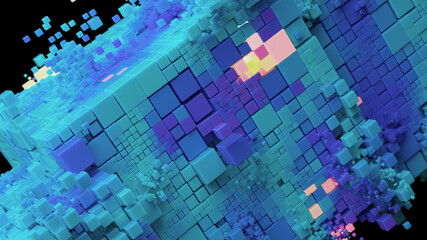 Abstract Blue and Cyan Pixel Art with Vibrant Glowing Details