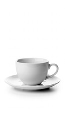 Obraz premium A pristine white ceramic teacup and saucer offer a minimalist and elegant composition, showcasing the beauty of simplicity in tableware and suggesting a quiet moment of relaxation .