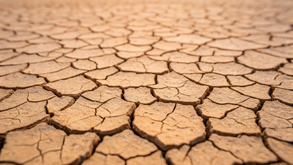 Close Up of Cracked Dry Earth Surface in Sunlight Keywords: cracked earth, dry, arid, drought, desert, ground, soil, texture, pattern