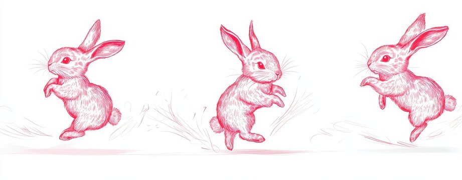 The 2023 Chinese New Year is symbolized by lunar oriental rabbits, depicted in a modern illustration featuring a linear bunny silhouette in red, as part of a set of icons