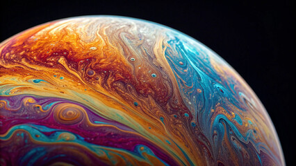 Macro View of a Colorful Soap Bubble with Swirling Patterns close-up abstract