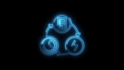 Neon workflow animation illustrating time management,energy,and information processing on black background - Powered by Adobe