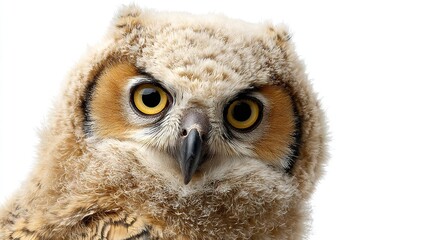 Obraz premium A close-up of an owl's face with a yellow-eyed gaze