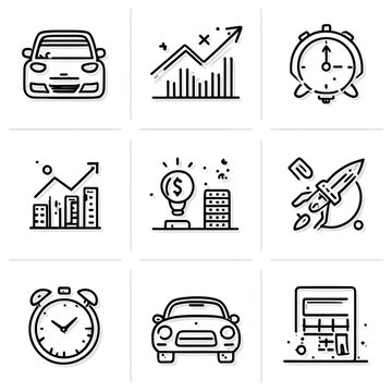 Business and Finance Icon Set: A modern collection of meticulously crafted icons, each depicting essential themes in business and finance, perfect for design projects and digital assets.