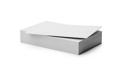 Stack of crisp white business cards arranged neatly, with the top card slightly offset to add visual interest, suitable for mockups and design presentations .