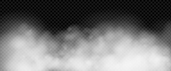 White smoke and fog cloud effect with mist and haze. Realistic atmospheric texture for spooky night, futuristic portal, horror scene or abstract mystery background. Transparent PNG vector.