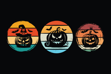 Halloween vector illustration, Retro Halloween Sticker SVG Bundle