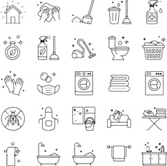 Cleaning home and office icon set