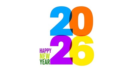 Colorful 2026 numbers with happy new year text
