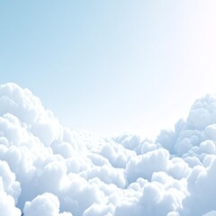 A serene view of soft, fluffy clouds illuminated by gentle sunlight against a pale blue sky. This peaceful scene evokes tranquility and the beauty of nature.