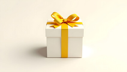White gift box tied with blue ribbon on clean background