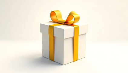 White gift box tied with blue ribbon on clean background