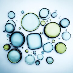 An abstract composition featuring an array of colorful, translucent circles on a white background, creating a visually appealing and serene atmosphere for design projects.