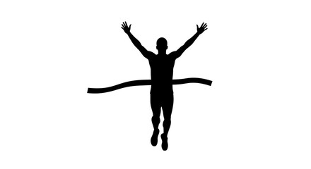 Silhouette of Runner Crossing Finish Line, Victory.