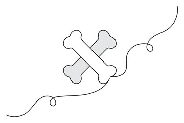 Minimalist dog bone one line drawing outline