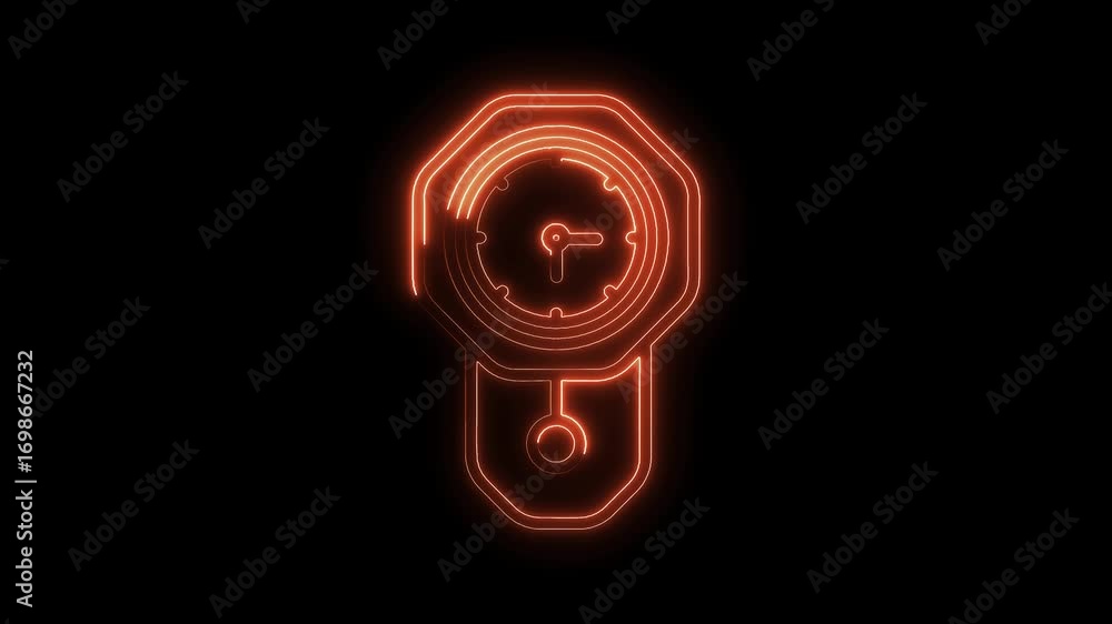 Poster animated retro clock with neon light effect on black background for modern timekeeping concepts