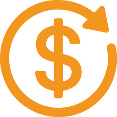 Obraz premium Orange dollar sign inside a circular arrow on a white background money currency