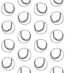 Vector seamless pattern of hand drawn sketch doodle outline baseball ball isolated on white background