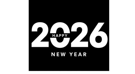Happy new year 2026 text design on black background