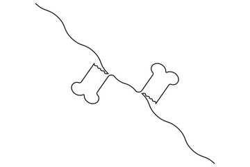 Minimalist dog bone one line drawing outline