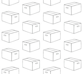 Vector seamless pattern of hand drawn sketch doodle outline cart board box isolated on white background © Sweta