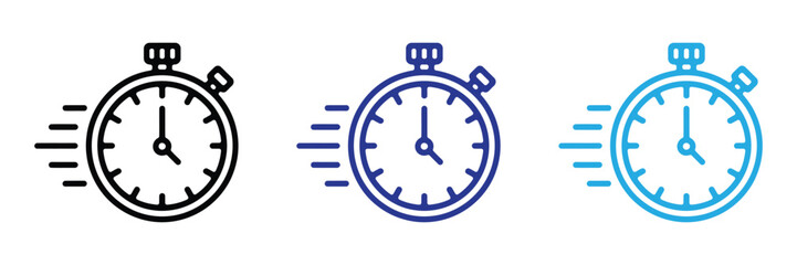 Fast stopwatch icon with motion lines indicating speed, isolated on transparent background