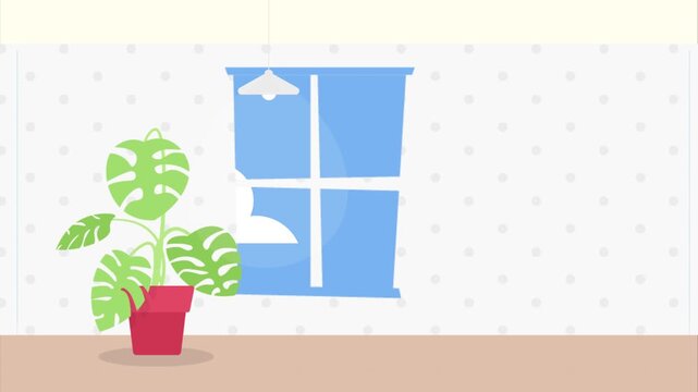 Potted Plant by Window with Polka Dot Wall monstera