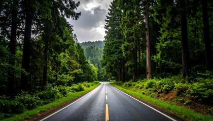 Naklejka premium Road through a lush forest