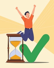 Fototapeta premium Happy individual celebrating successful task completion with efficient time and positive results
