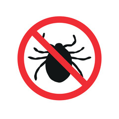 Vector hand drawn mite silhouette crossed in red circle isolated on white background