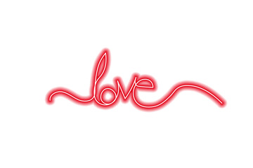 Romantic glowing neon red heart with love text, bright light sign for Valentine’s Day, wedding, couple, romance, decoration, poster, digital design, and modern graphic art projects.