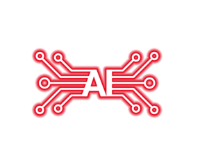 Futuristic AI neon circuit board design glowing in red with connected lines and nodes. Modern artificial intelligence technology icon symbolizing innovation and digital systems.